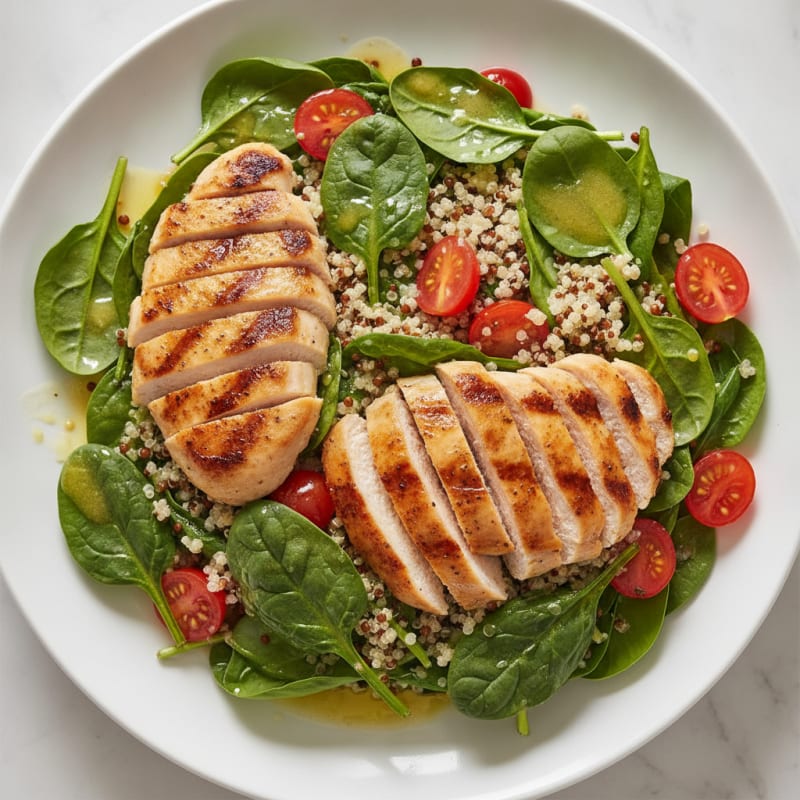 Grilled Chicken and Quinoa Salad with Fresh Spinach