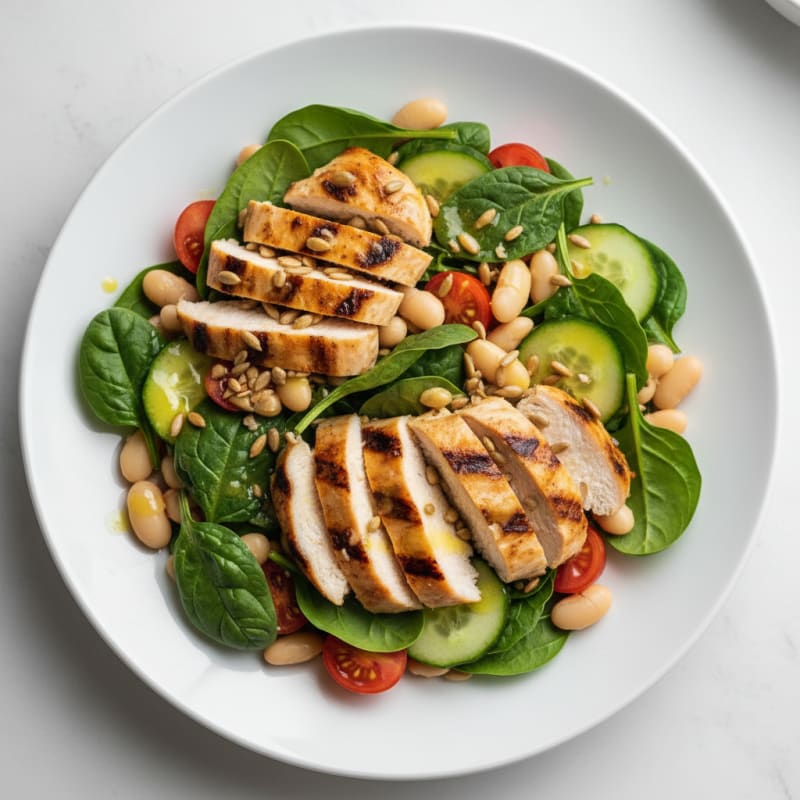 Grilled Chicken Spinach Salad with White Beans