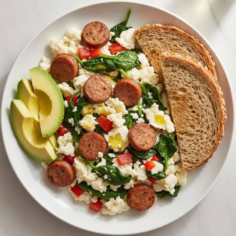 Egg White Scramble with Turkey Sausage and Spinach