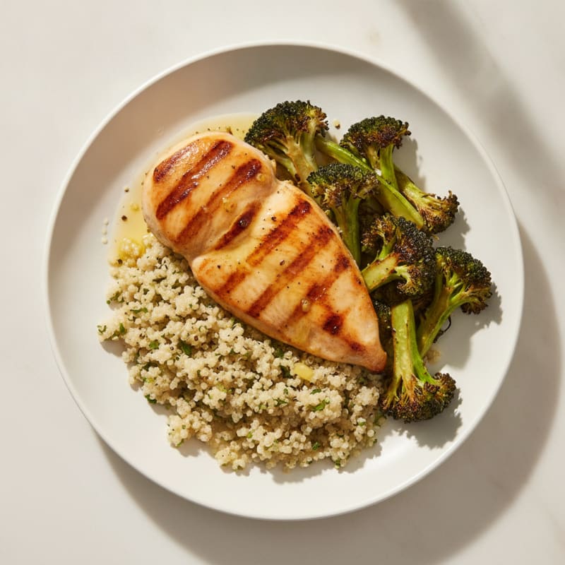 Grilled Chicken Breast with Quinoa and Roasted Broccoli