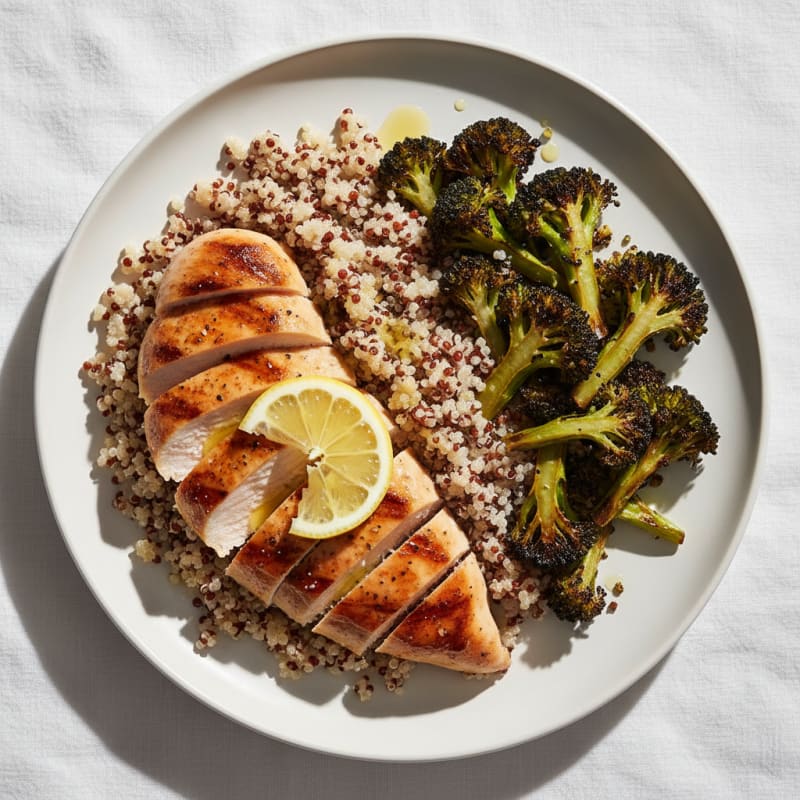 Grilled Chicken Breast with Quinoa and Roasted Broccoli