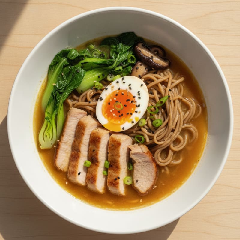 Pan-Seared Pork Ramen with Jammy Egg