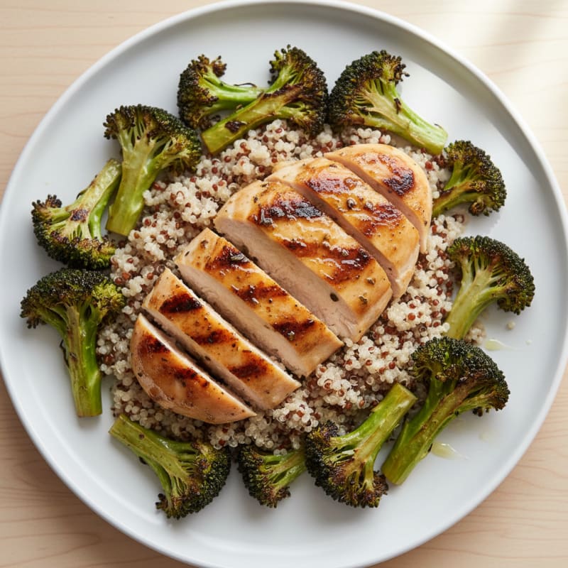 Grilled Chicken Breast with Quinoa and Roasted Broccoli