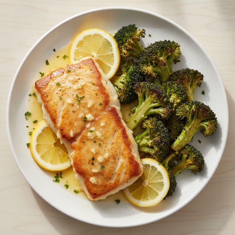 Seared Halibut with Roasted Broccoli and Lemon
