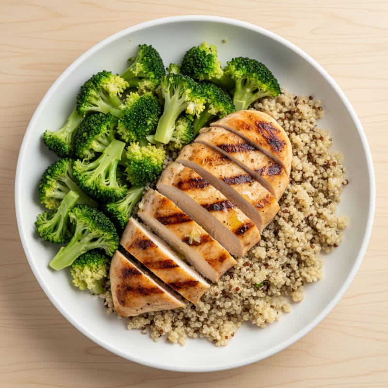 Grilled Chicken Breast with Quinoa and Steamed Broccoli