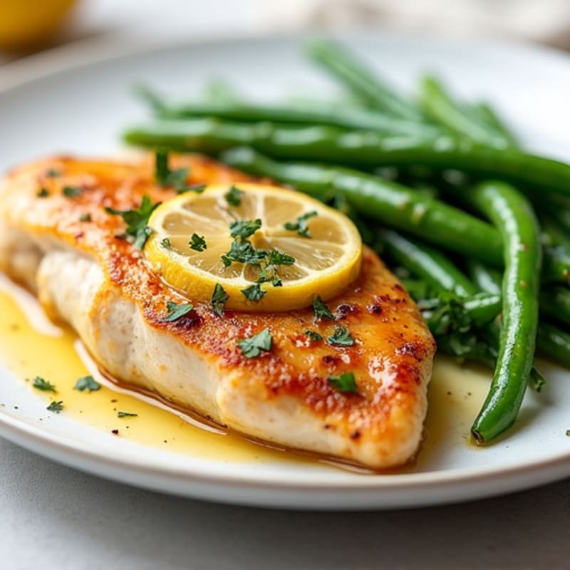 Lemon Garlic Pan Seared Chicken with Steamed Green Beans
