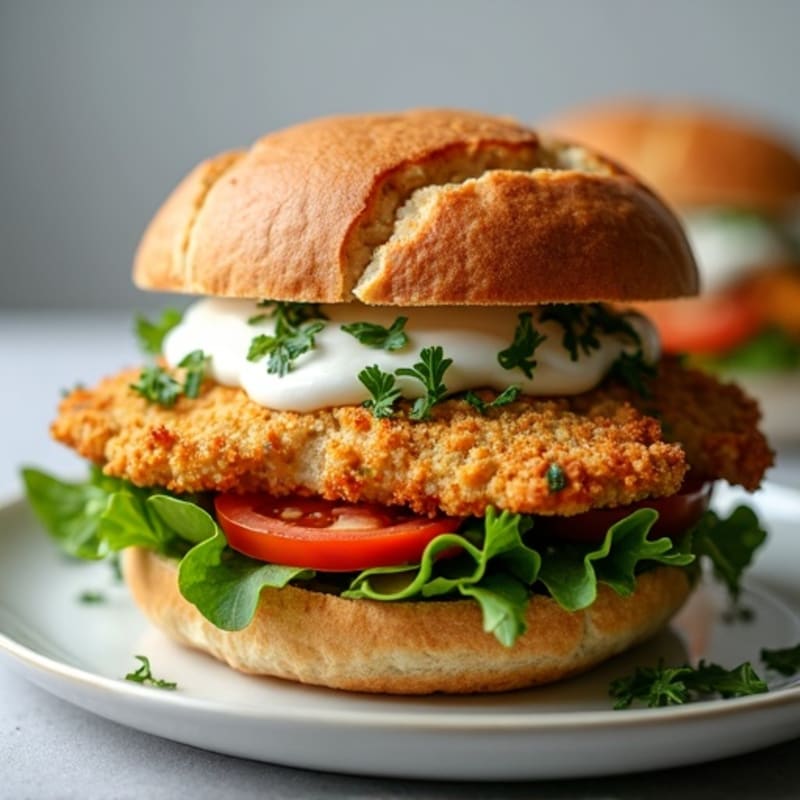 Crispy Baked Chicken Sandwich with Herb Yogurt Sauce