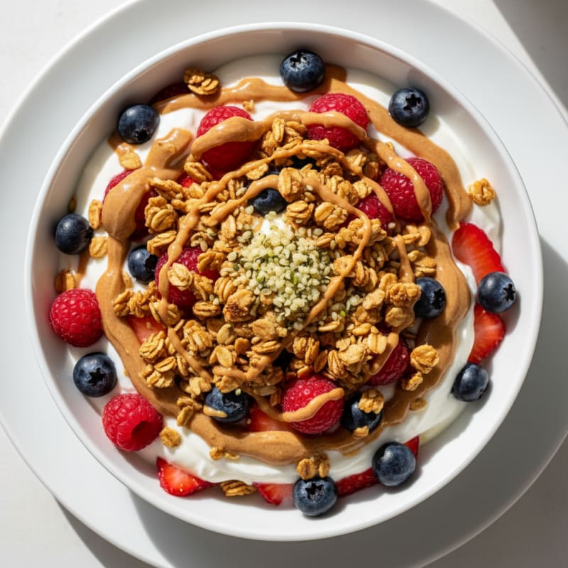 Greek Yogurt Protein Parfait with Mixed Berries and Almond Butter