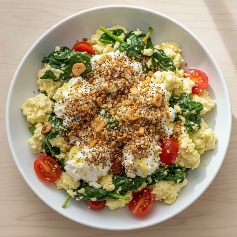Egg White and Spinach Scramble with Cottage Cheese