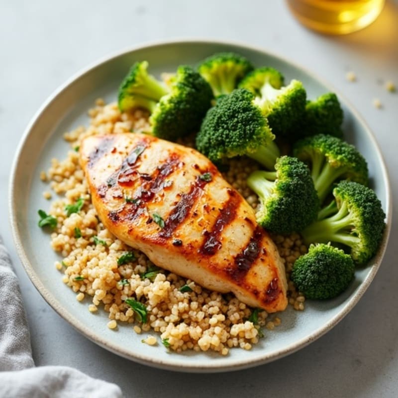 Grilled Chicken Breast with Quinoa and Roasted Broccoli