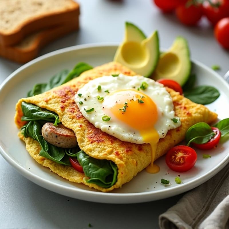 Egg White Spinach Omelet with Turkey Sausage