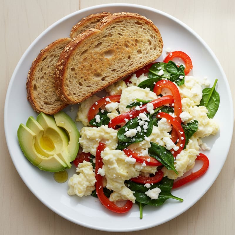 Egg White Scramble with Roasted Peppers and Spinach
