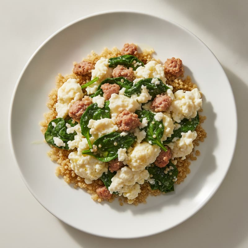 Egg White and Turkey Sausage Scramble with Spinach and Quinoa