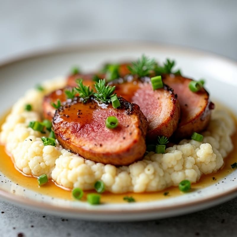 Salted Date-Glazed Pork Tenderloin with Creamy Cauliflower Mash
