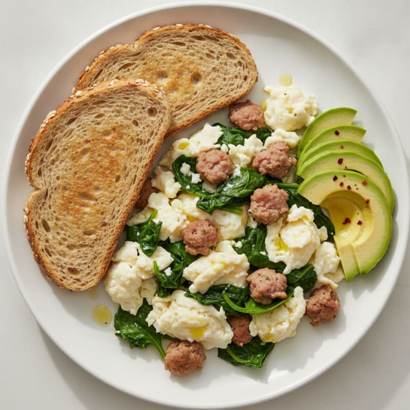 Egg White Scramble with Turkey Sausage and Spinach