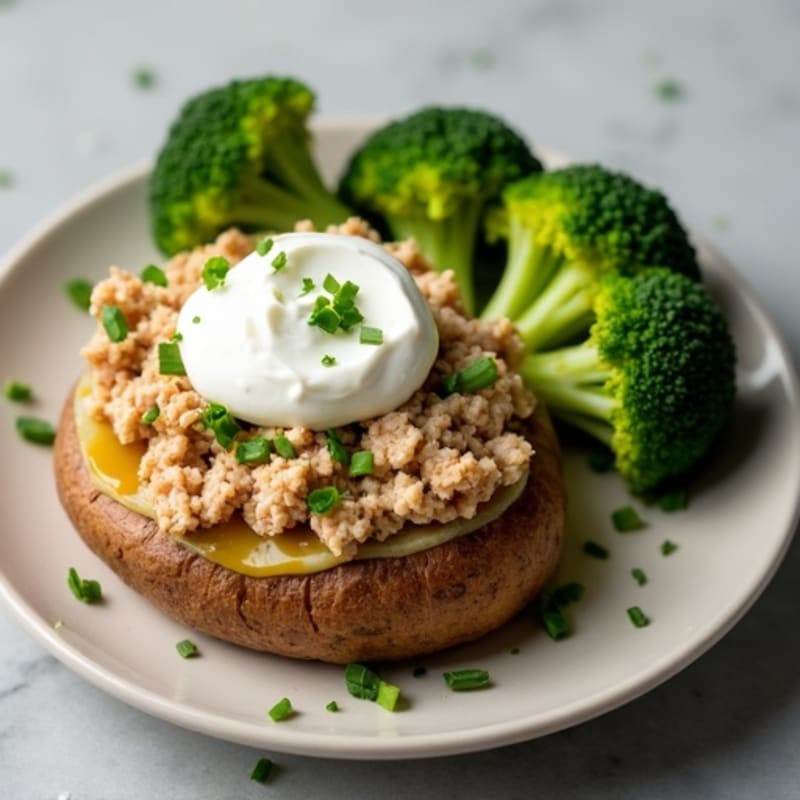 Fluffy Baked Potato with Lean Ground Turkey, Roasted Broccoli, and Creamy Greek Yogurt