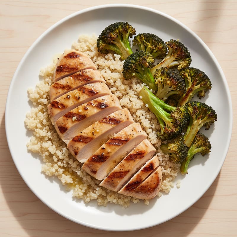 Grilled Chicken Breast with Quinoa and Roasted Broccoli