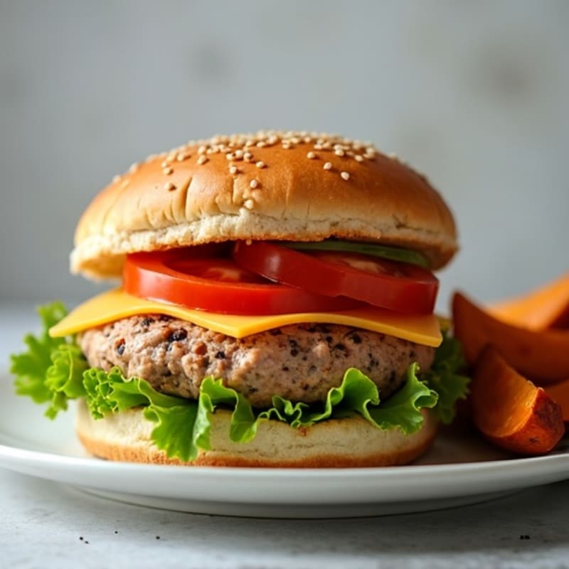 Lean Turkey Burger with Roasted Sweet Potatoes