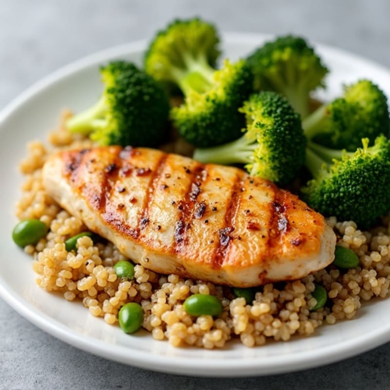 Grilled Chicken Breast with Quinoa and Roasted Broccoli