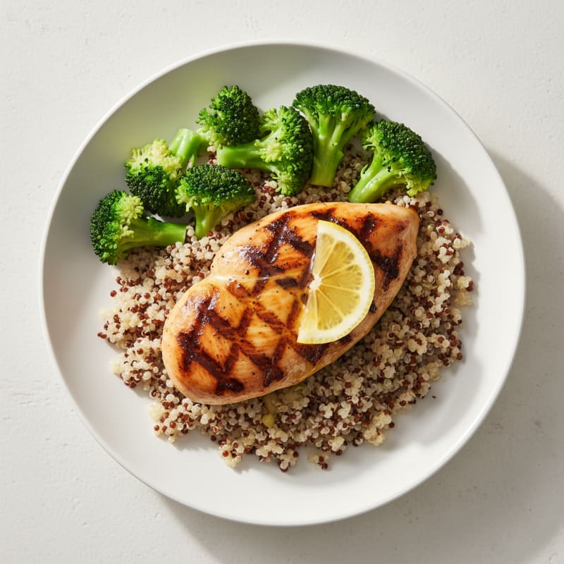 Grilled Chicken Breast with Quinoa and Steamed Broccoli