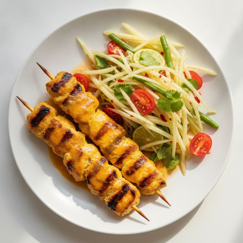 Grilled Chicken Satay with Green Papaya Salad