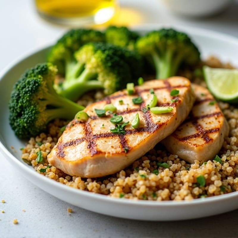 Grilled Chicken Breast with Quinoa and Roasted Broccoli