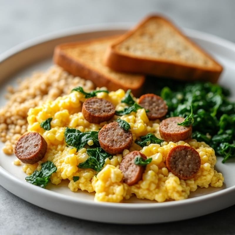 Egg White Scramble with Sautéed Spinach and Turkey Sausage