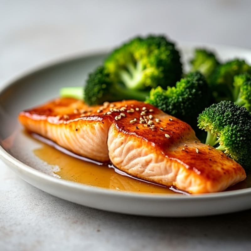 Honey-Ginger Glazed Salmon with Sesame Roasted Broccoli