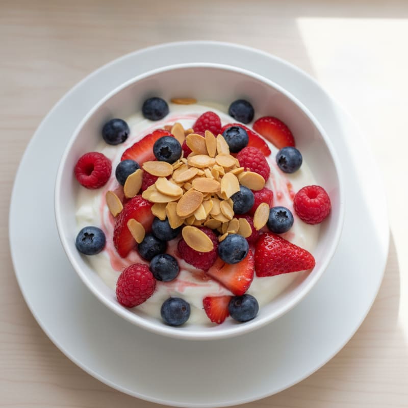 Greek Yogurt Protein Parfait with Mixed Berries and Almonds