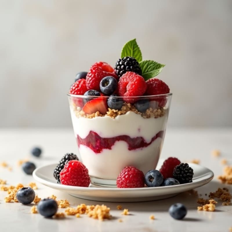 Greek Yogurt Parfait with Mixed Berries and Vanilla Protein Granola