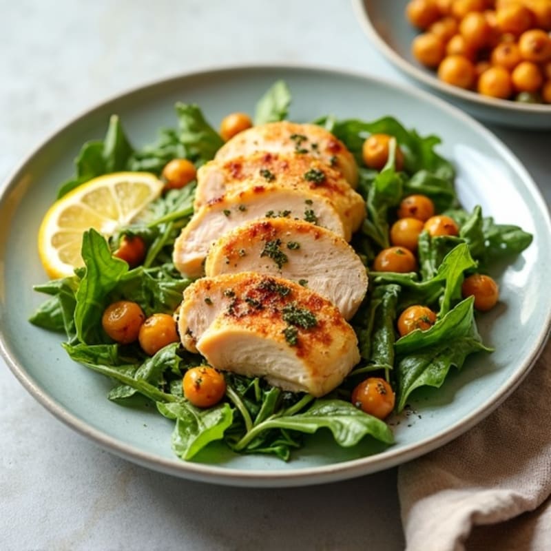 Lemon Herb Chicken Salad with Fresh Greens and Crispy Chickpeas