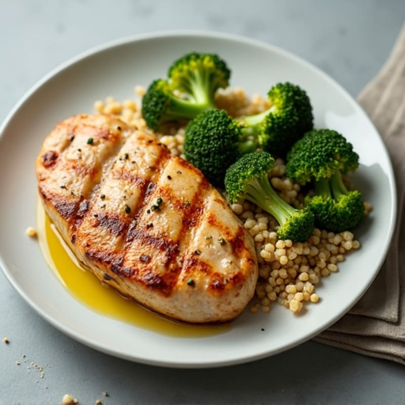 Grilled Chicken Breast with Roasted Broccoli and Quinoa