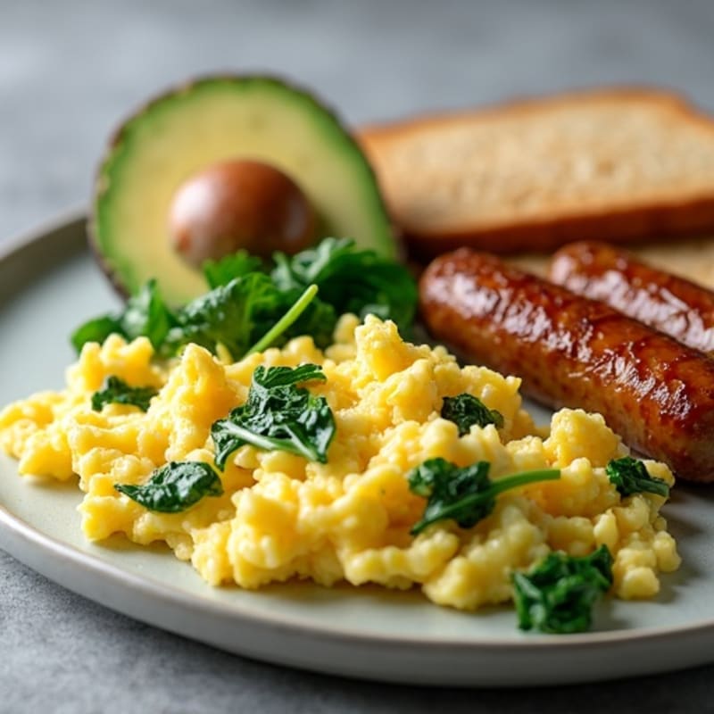Scrambled Egg Whites with Spinach and Turkey Sausage