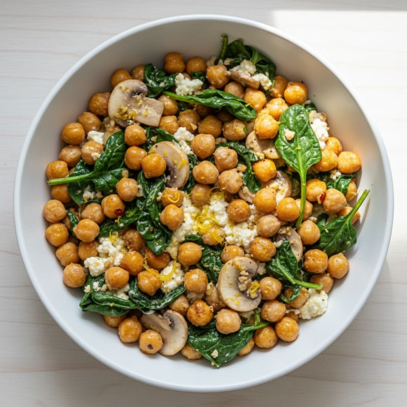 Creamy Cottage Cheese and Chickpea Skillet with Wilted Spinach