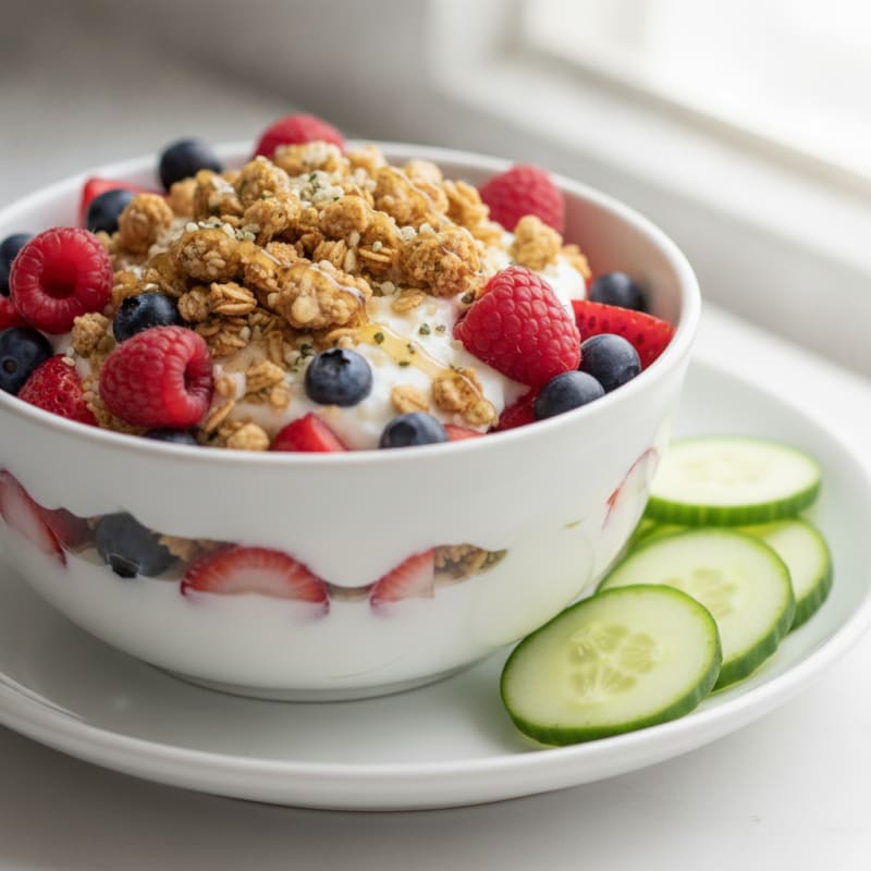 Greek Yogurt Parfait with Mixed Berries and Protein Granola