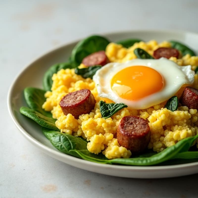 Egg White and Turkey Sausage Scramble with Baby Spinach
