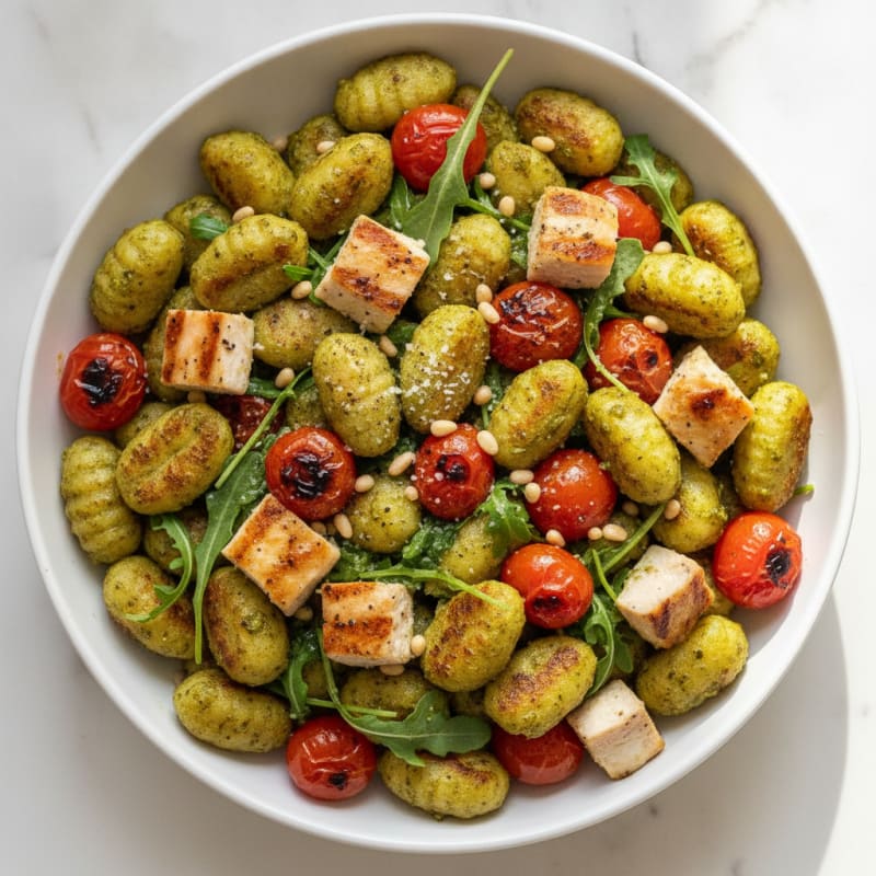 Gnocchi with Arugula Pesto and Cherry Tomatoes