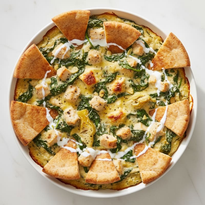 Baked Spinach Artichoke Dip with Toasted Pita