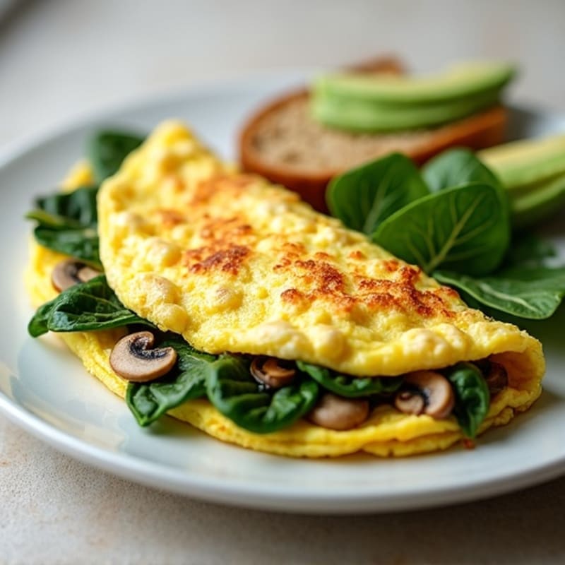 Fluffy Egg White Omelet with Fresh Spinach and Mushrooms