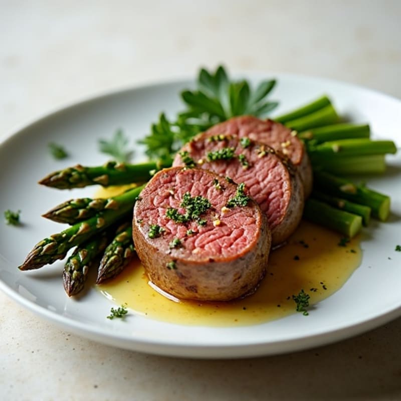 Garlic Herb Pan-Seared Beef Tenderloin with Roasted Asparagus