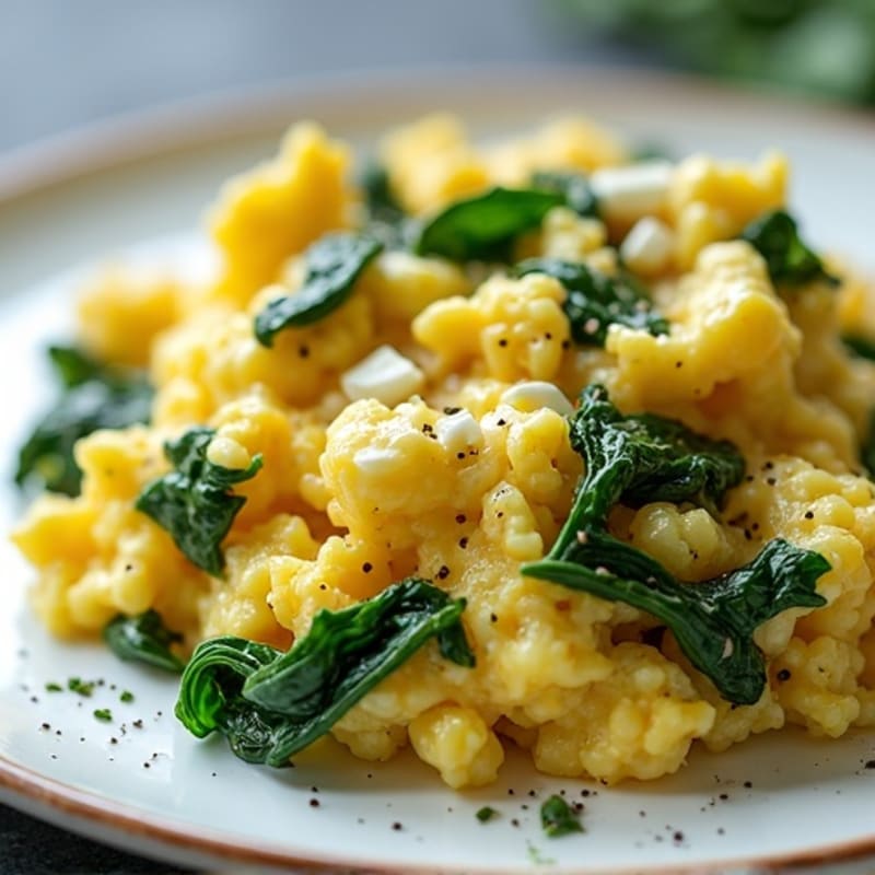 Fluffy Scrambled Eggs with Fresh Spinach and Creamy Feta