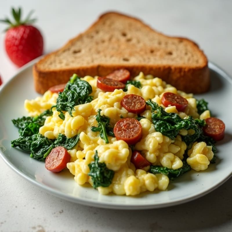 Egg White and Spinach Scramble with Turkey Sausage