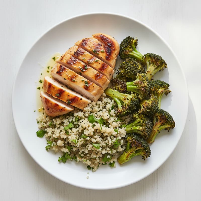 Grilled Chicken Breast with Quinoa and Roasted Broccoli