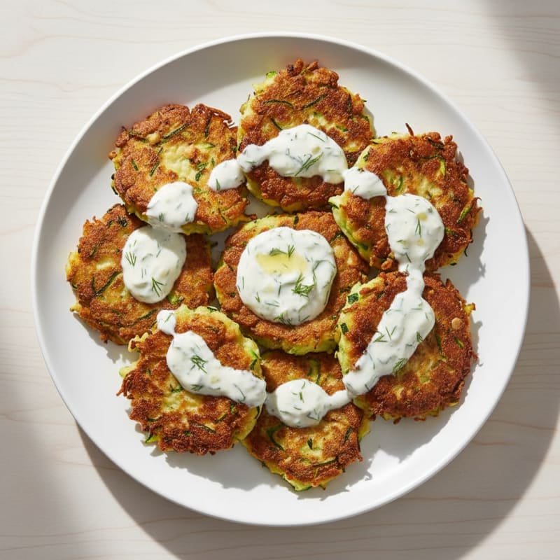 Zucchini and Turkey Fritters with Creamy Dill Yogurt Sauce