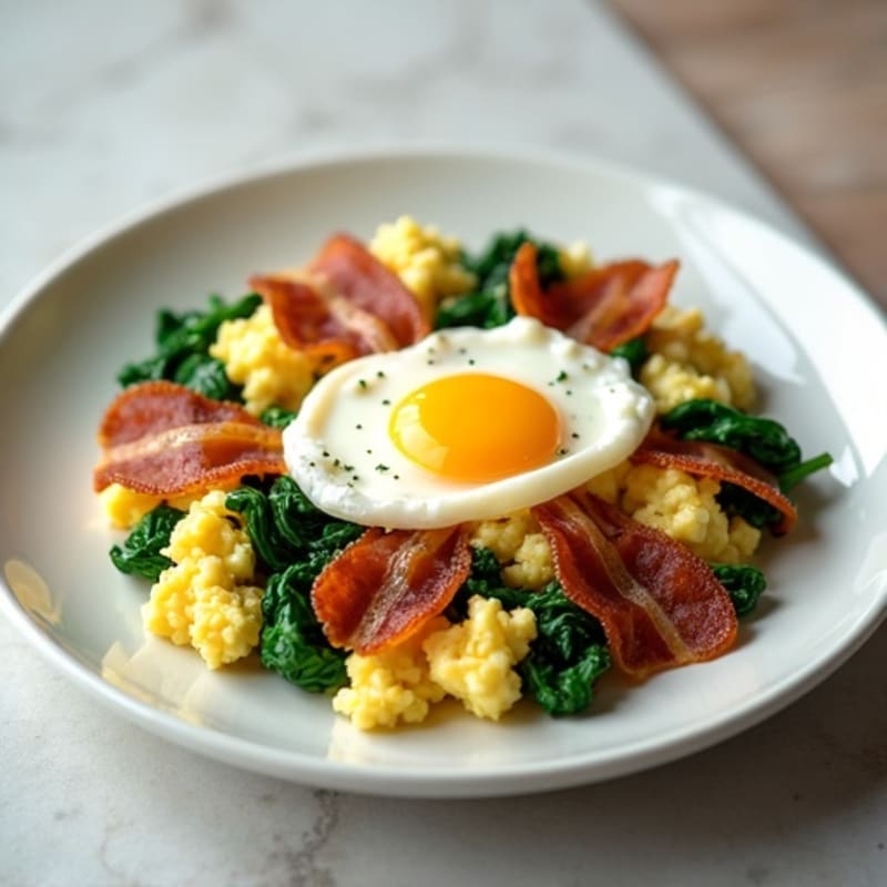 Cottage Cheese Scramble with Spinach and Turkey Bacon