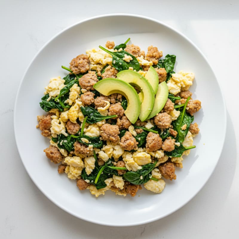 Egg White Scramble with Spinach and Turkey Sausage