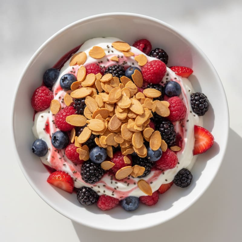 Greek Yogurt Protein Parfait with Mixed Berries and Almonds
