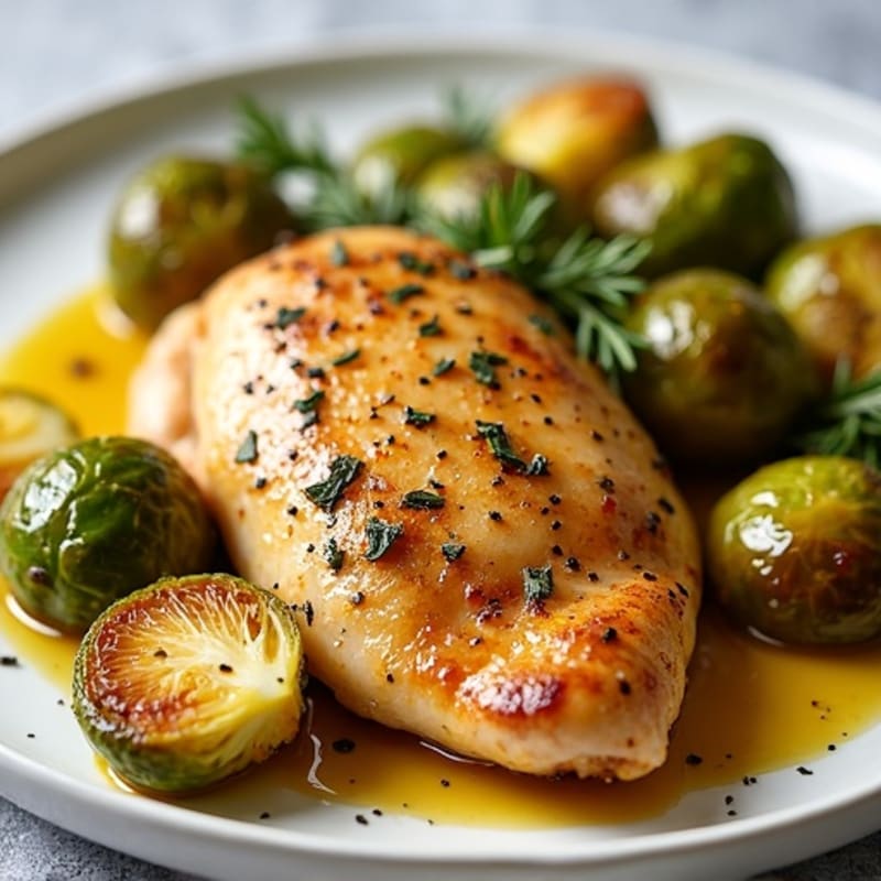 Lemon Herb Roasted Chicken with Crispy Brussels Sprouts