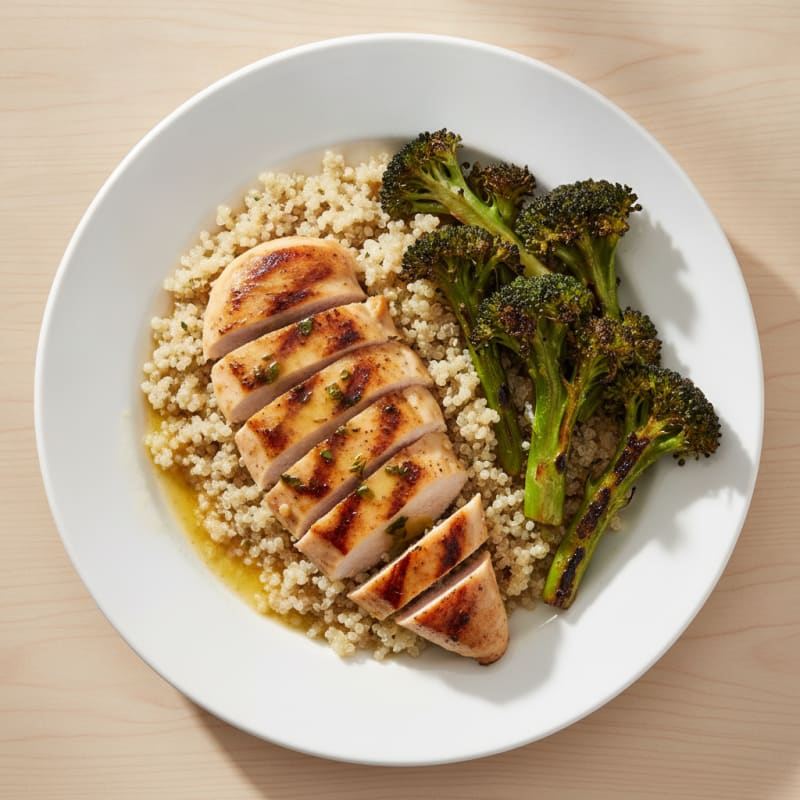 Grilled Chicken Breast with Roasted Broccoli and Quinoa