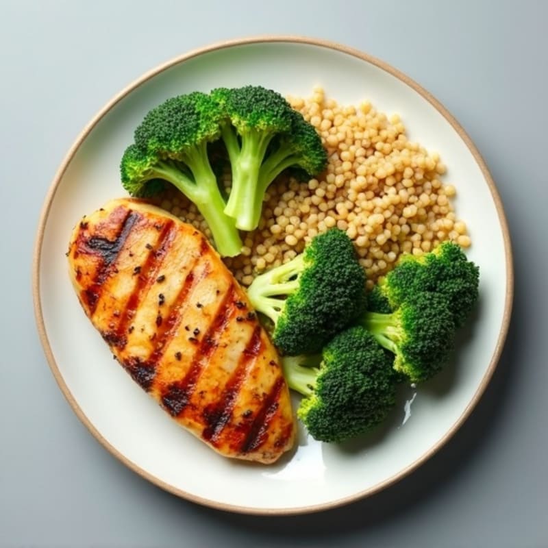 Grilled Chicken Breast with Roasted Broccoli and Quinoa